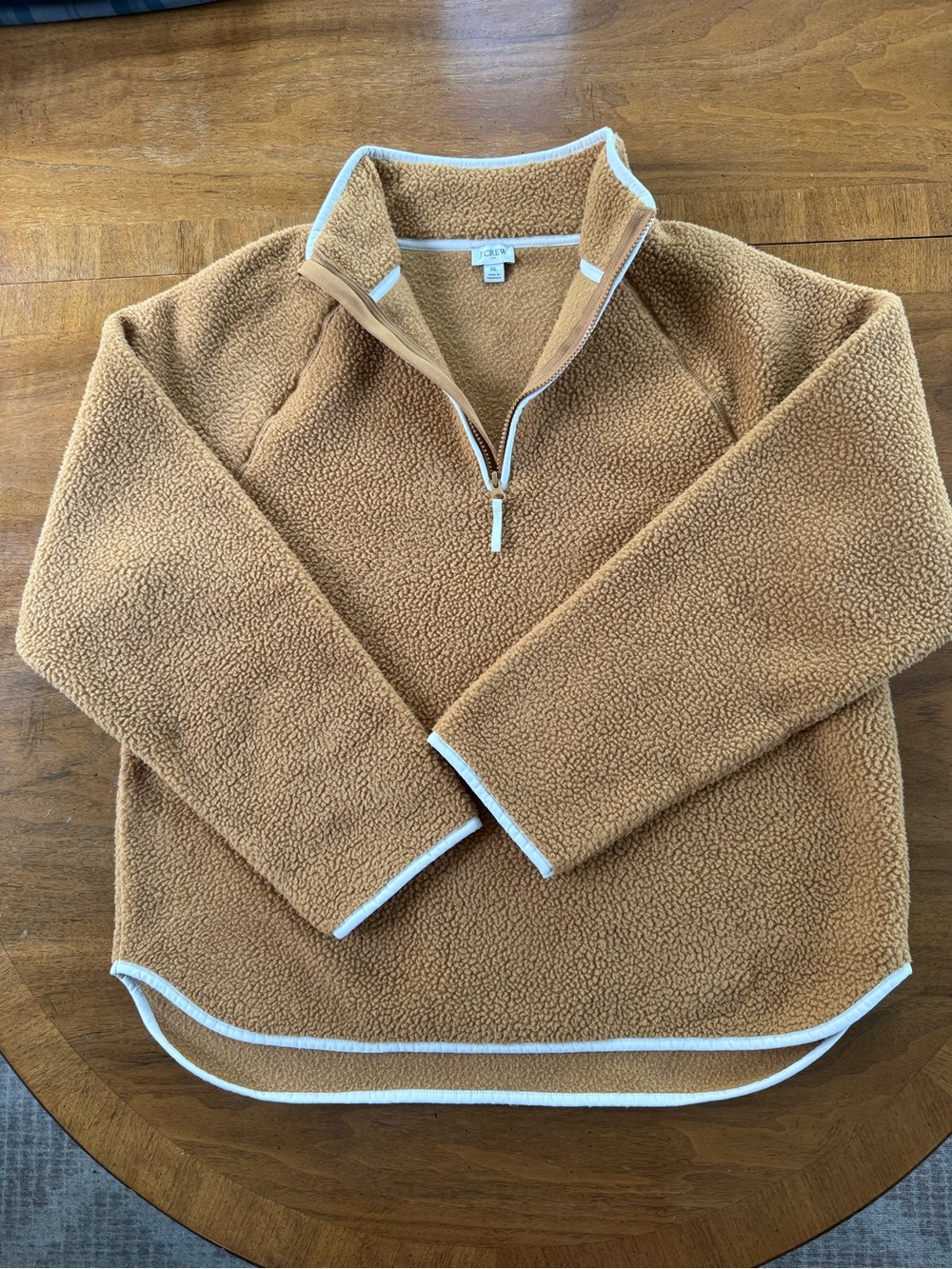 J. Crew Men's Camel Sherpa Zip-Up Pullover with White Trim